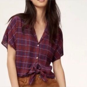 Wilfred Free | Tie-front blouse in Purple Plaid | Size Medium
